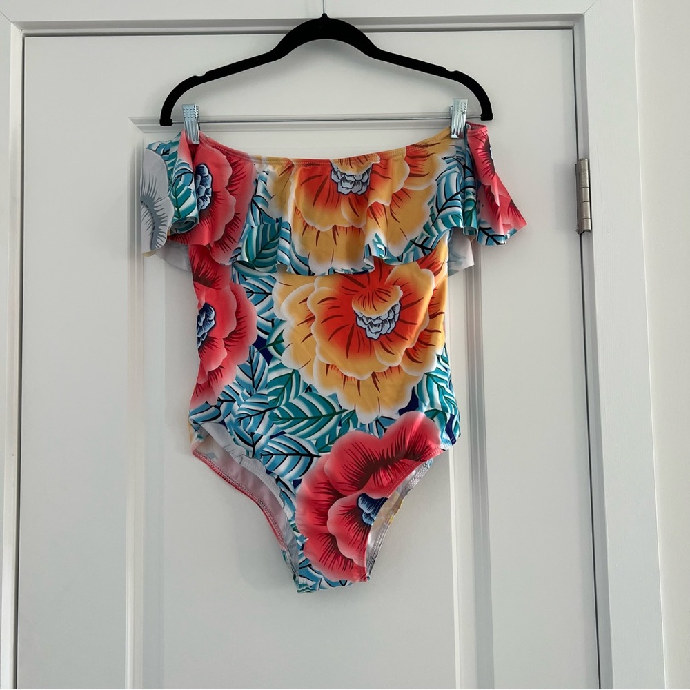 Colorful Floral Off the Shoulder Swimsuit